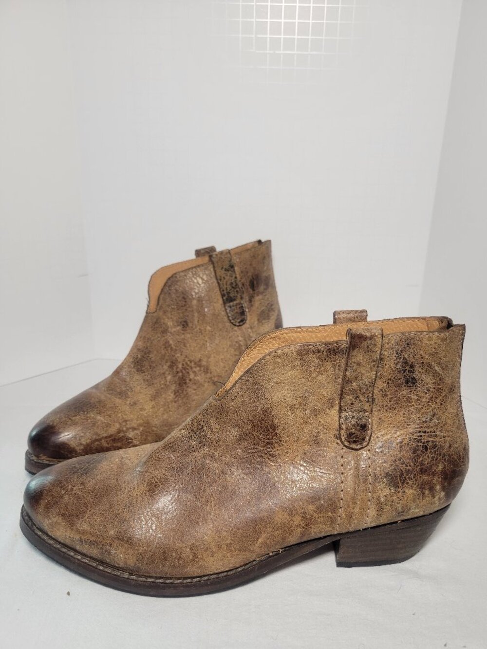 Diba True Distressed Leather Western Ankle Boots Brown Women's 8.5